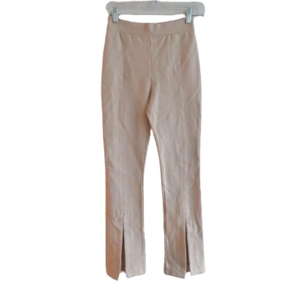 AARON & AMBER Tan Beige Split Hem Ponte Knit Stretch Pants - Women's Size S